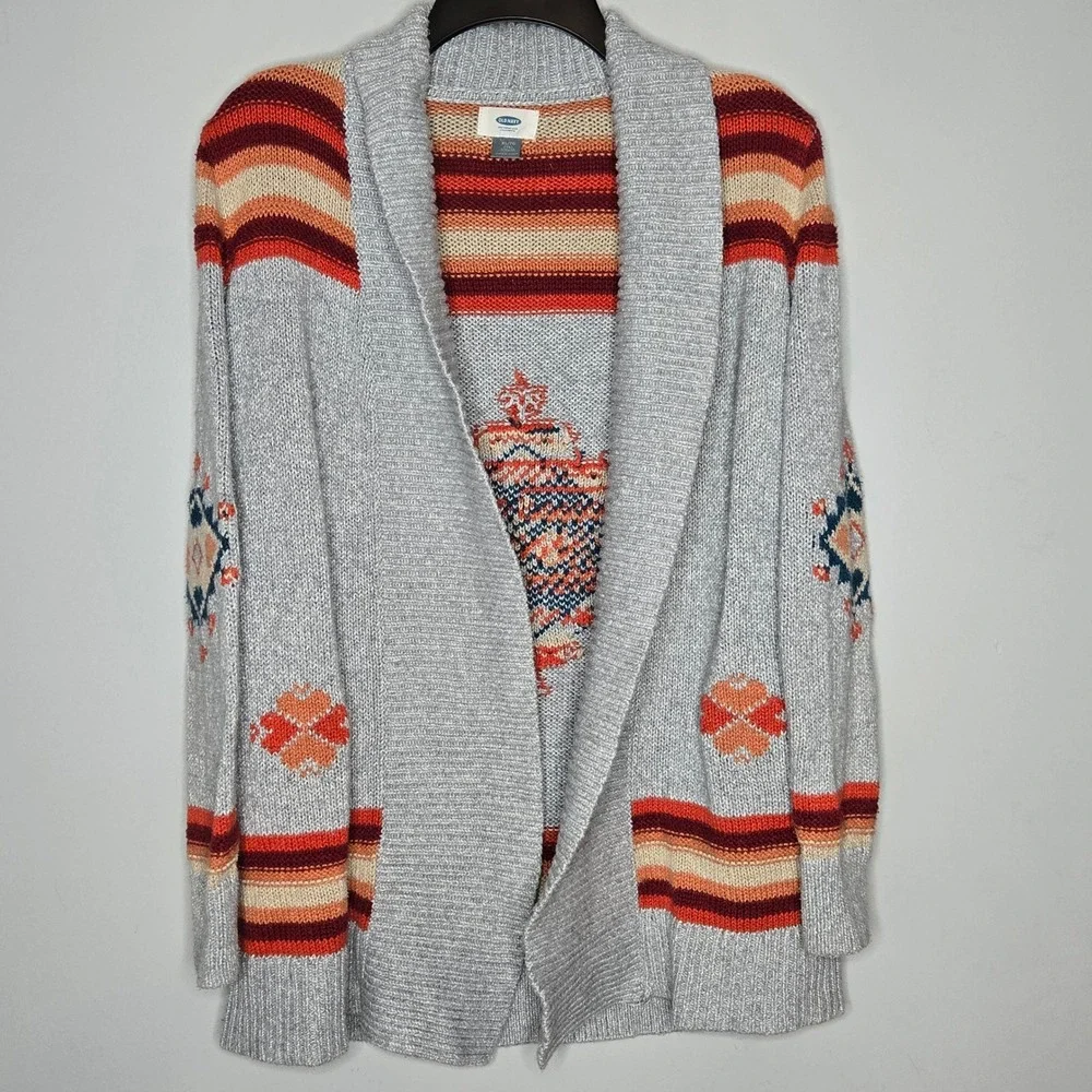 Old Navy Girls‎ XL 14 Gray southwestern Tribal Aztec Pattern Cardigan Sweater